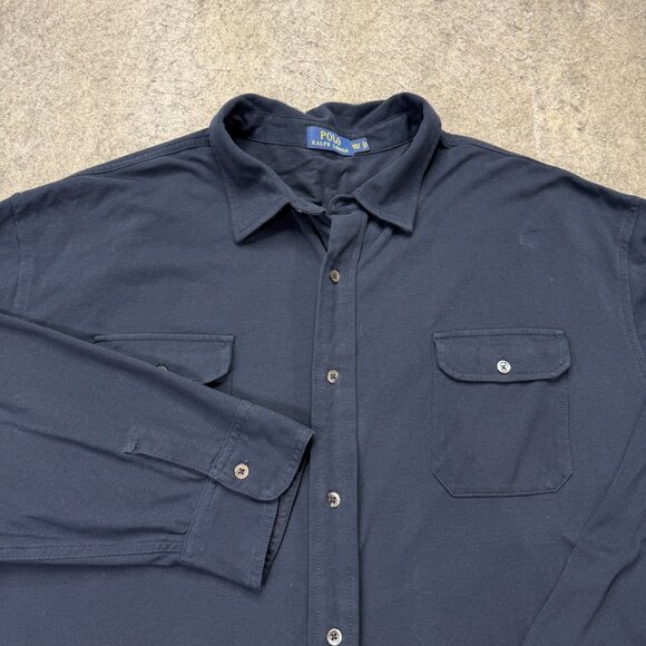 Polo Ralph Lauren Chamois Shirt Men 3XLT Blue Navy Cloth Flannel Brushed Solid - Picture 1 of 13